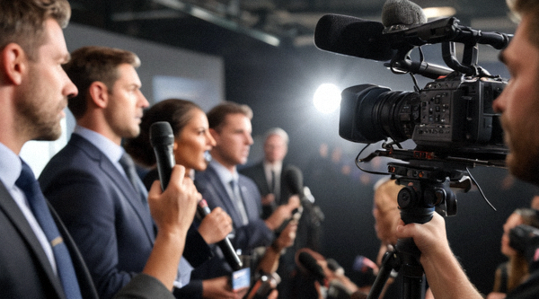 体育新闻发布现场记者记录赛事信息的画面